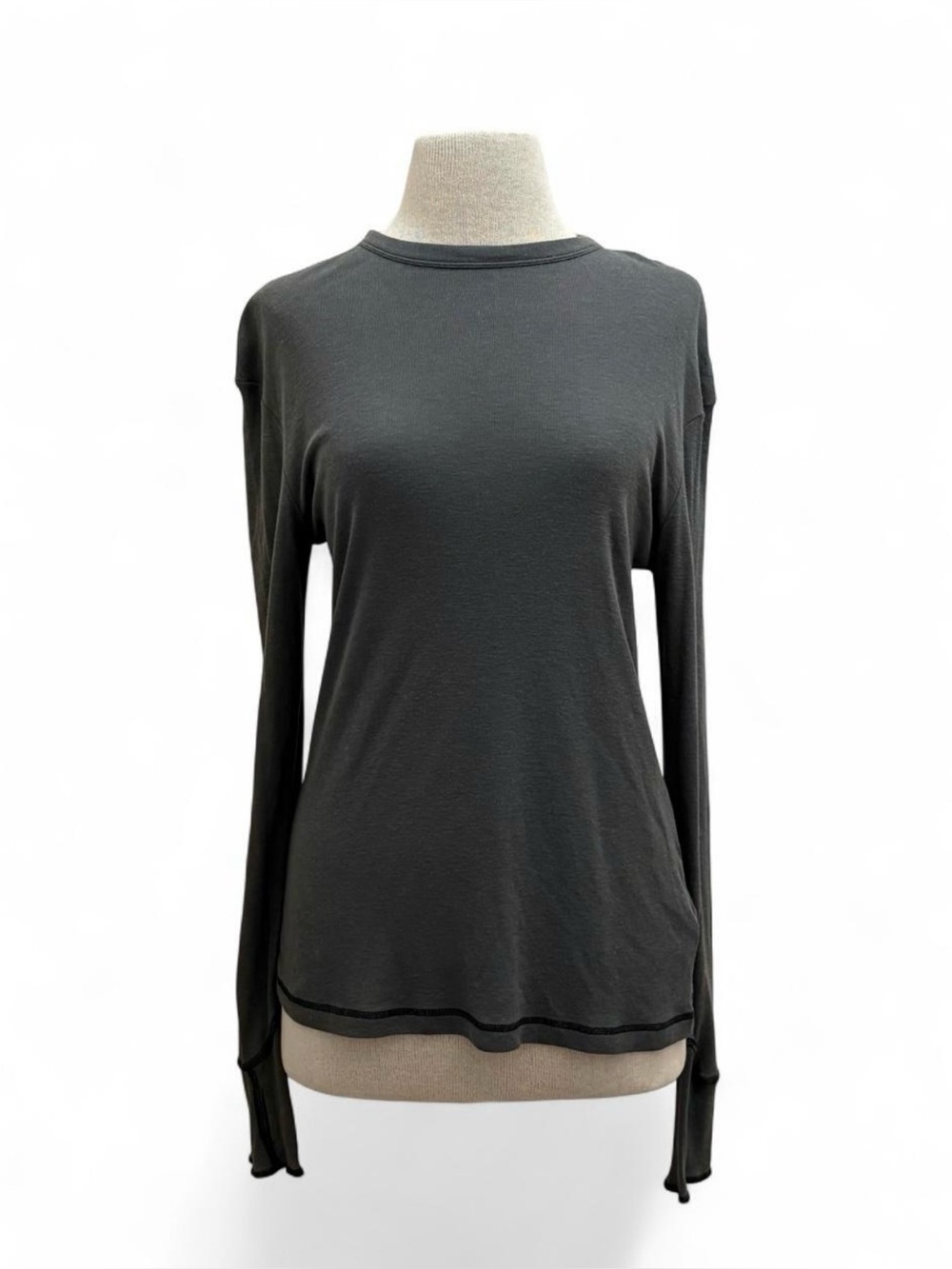 ZARA SRPLS Wool Blend Charcoal Grey Long Sleeve Contrast Stitch Tee Size Medium